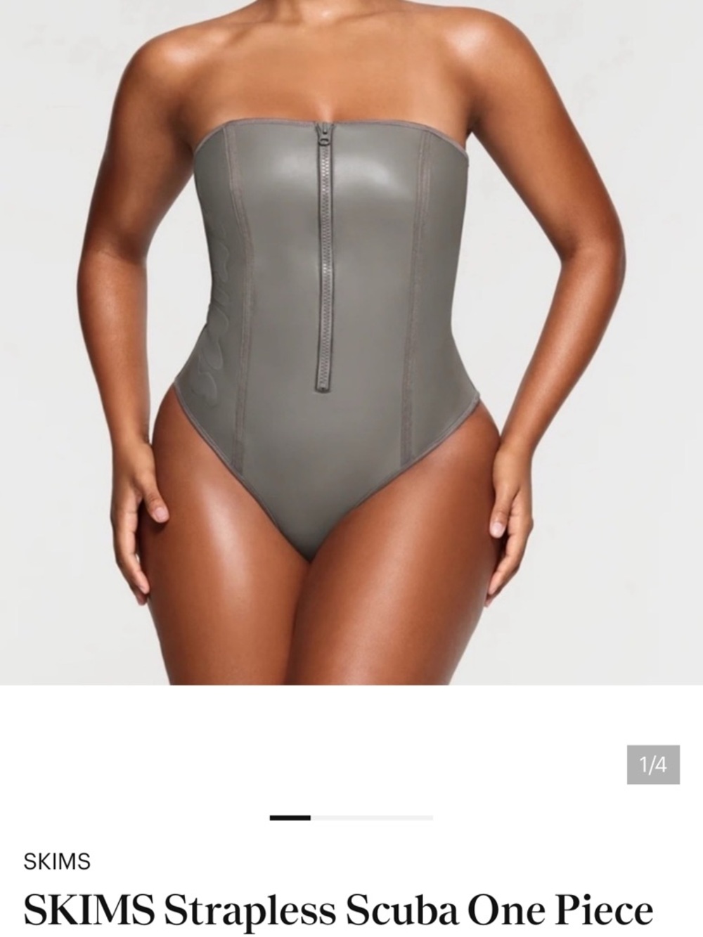 SKIMS Strapless Scuba One-Piece Swimsuit — Olive Gray